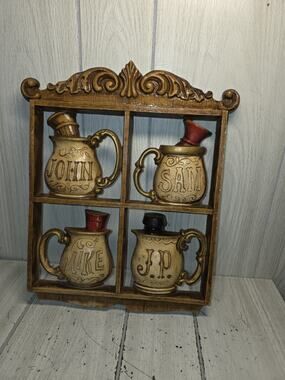 Vtg Cast Iron Barber Shop Shaving Mugs Wall Decor MCM USA Made Man Cave Cabin